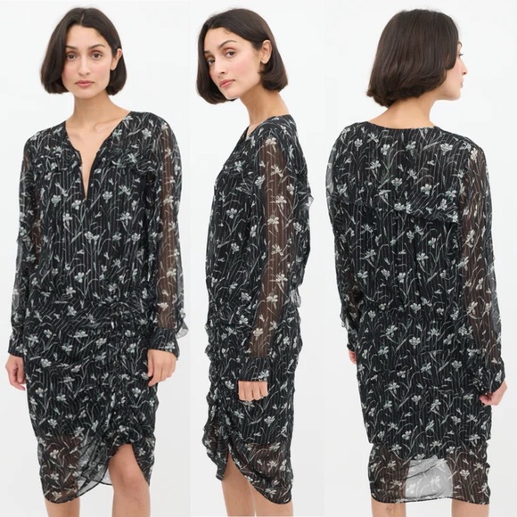 Veronica Beard Fitzgerald Side-Ruched Floral-Print Chiffon Mini Dress NEW Size 4 - Picture 4 of 14